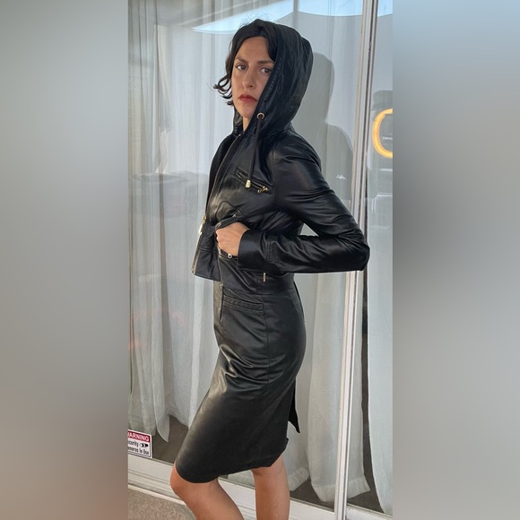 Rare Y2K juicy couture BUTTERY leather hooded jacket shrunken sleek catwoman - Picture 6 of 12